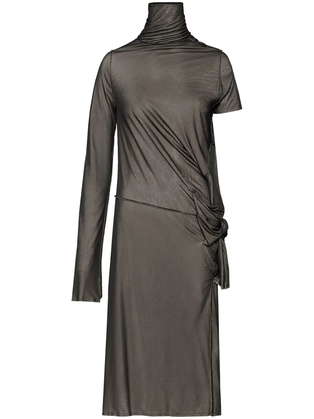 Asymmetric Ruched Midi Dress
