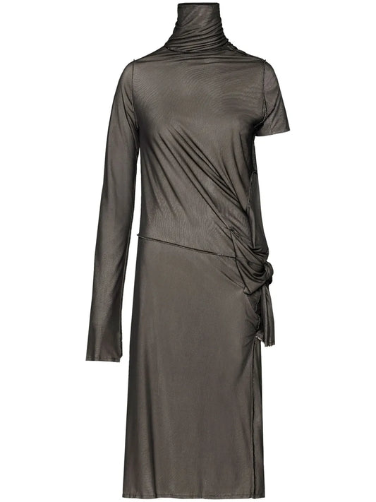 Asymmetric Ruched Midi Dress