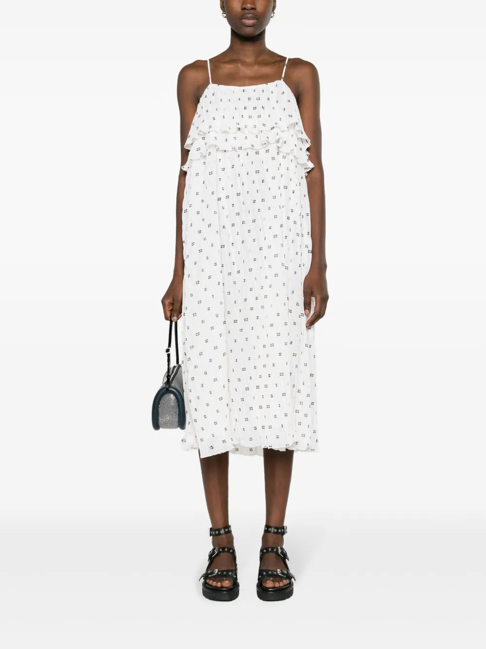Monogram-Print Plissé Midi Dress