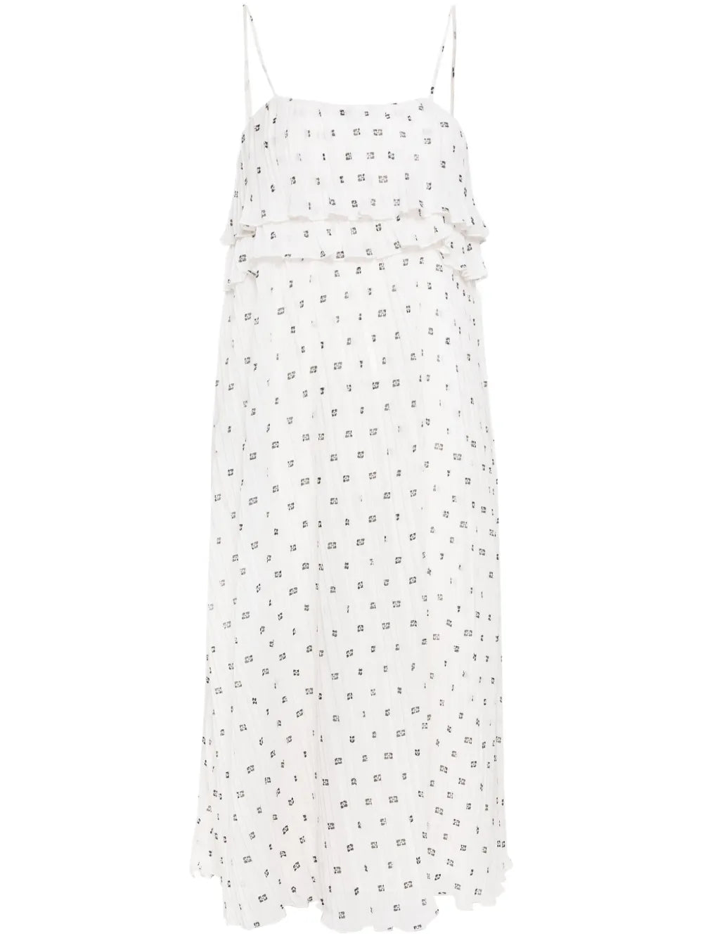 Monogram-Print Plissé Midi Dress