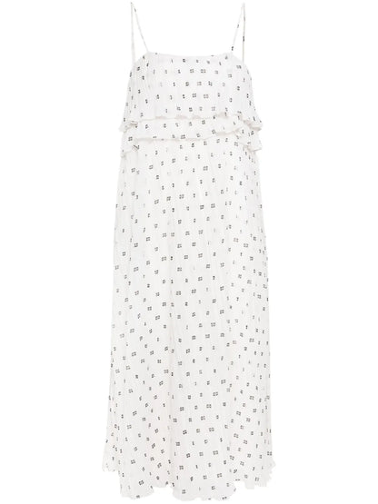 Monogram-Print Plissé Midi Dress