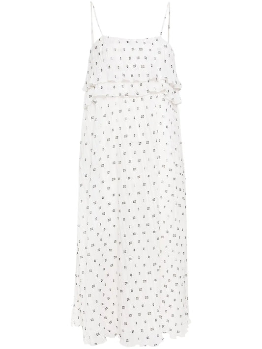 Monogram-Print Plissé Midi Dress