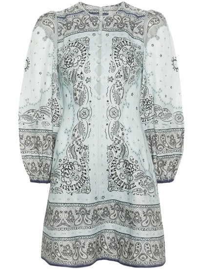 Bandana-Print Linen Minidress