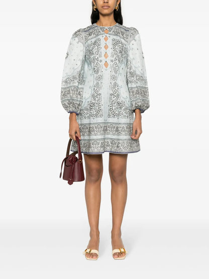 Bandana-Print Linen Minidress
