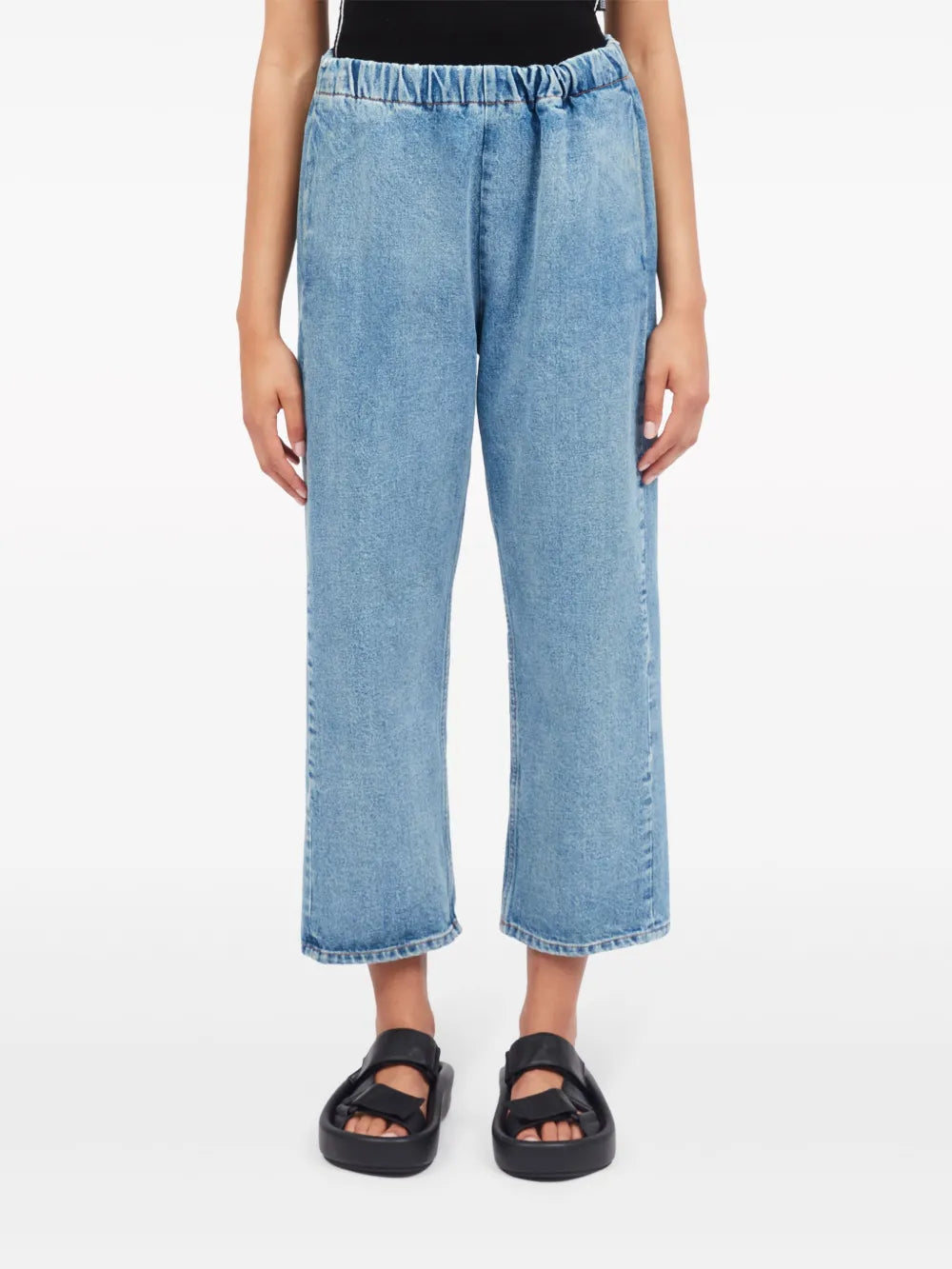 Elasticated-Waist Cotton Cropped Jeans