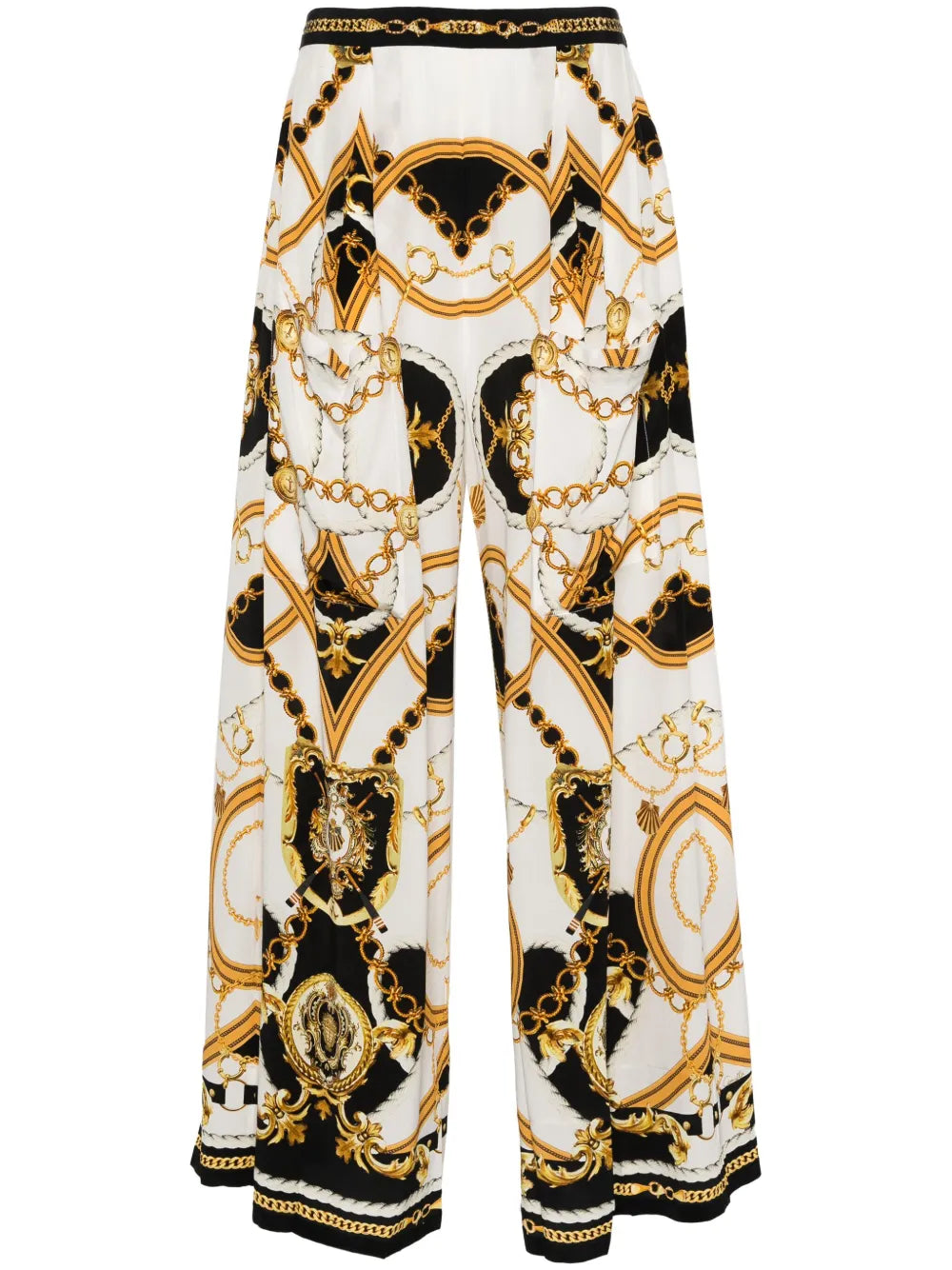 Graphic-Print Silk Flared Trousers