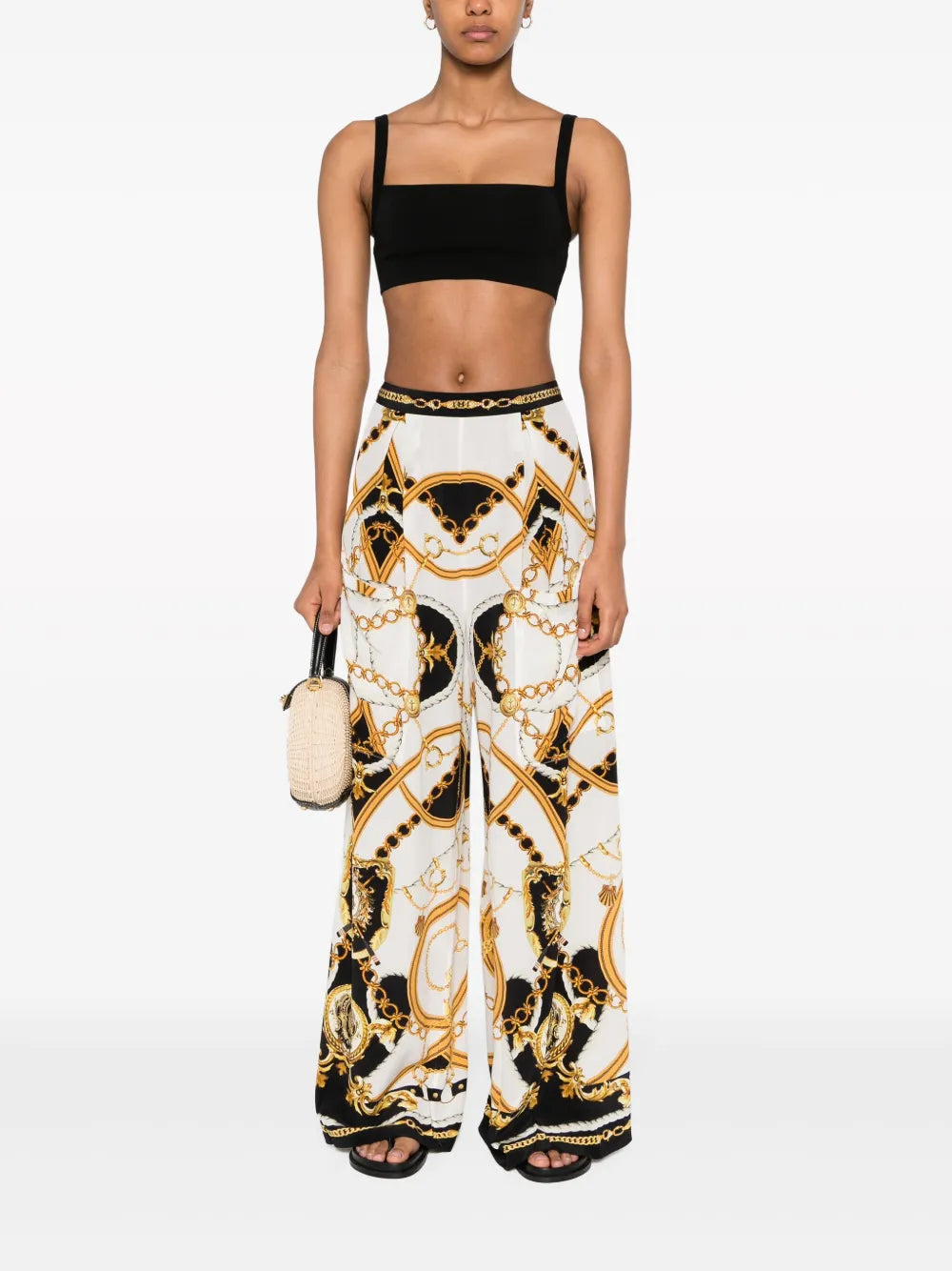 Graphic-Print Silk Flared Trousers
