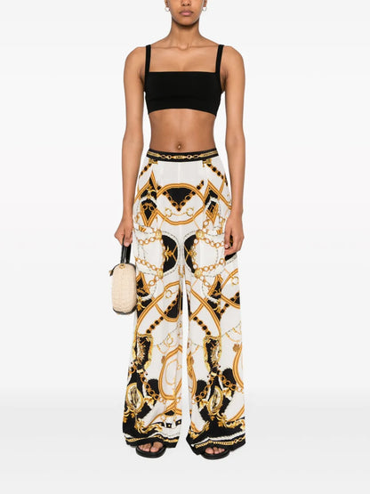 Graphic-Print Silk Flared Trousers