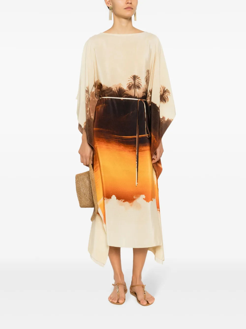 Landscape-Print Silk Kaftan