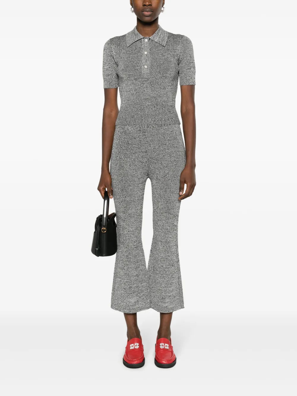 Mélange Cropped Flared Trousers