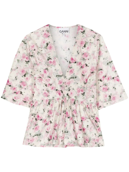 Floral-Print Organic Cotton Blouse