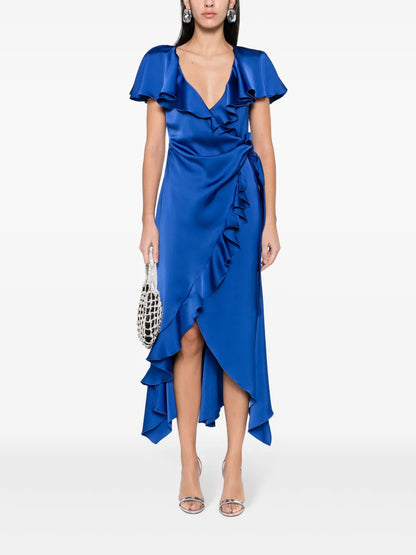 Ruffled Wrap Midi Dress