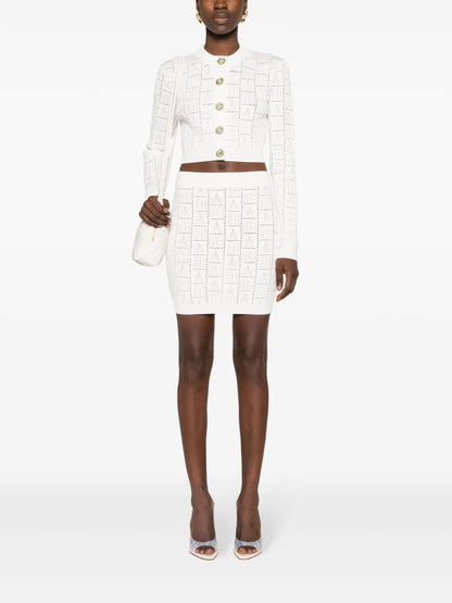 Pointelle-Knit Monogram Miniskirt