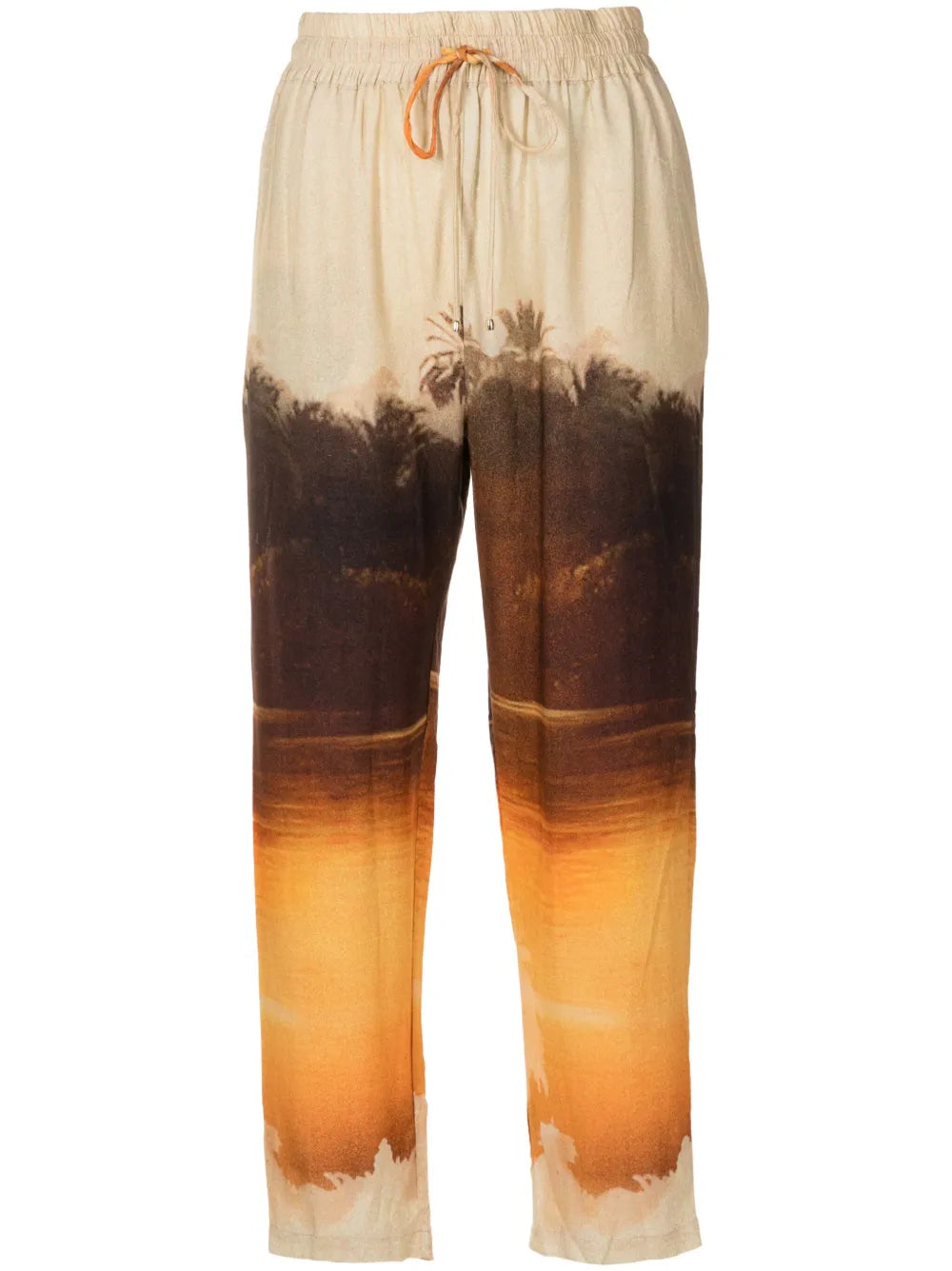 Landscape-Print Cropped Trousers