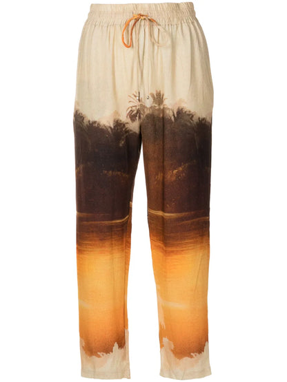 Landscape-Print Cropped Trousers