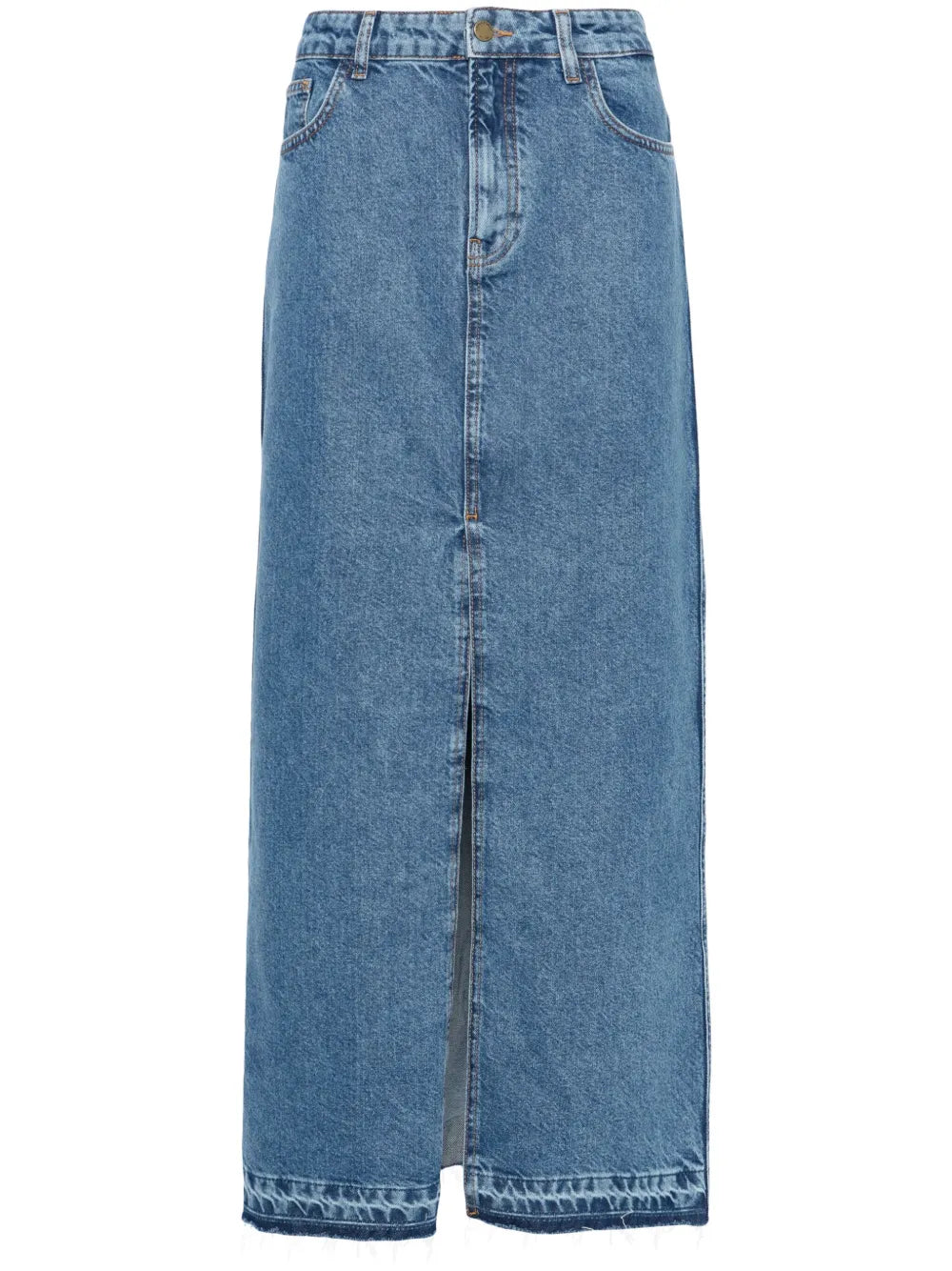 Mid-Rise Denim Maxi Skirt