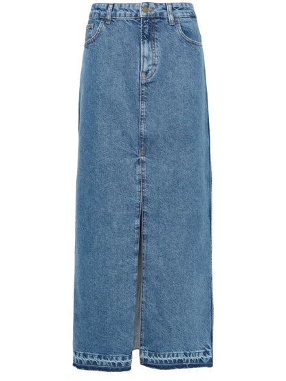 Mid-Rise Denim Maxi Skirt