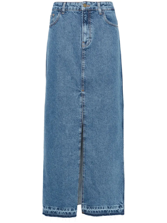 Mid-Rise Denim Maxi Skirt