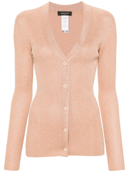 Metallic-Threading Ribbed-Knit Cardigan