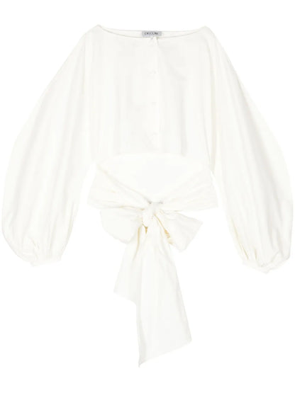 Boat-Neck Tie-Waist Poplin Top