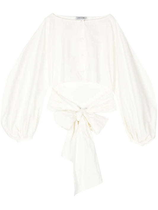 Boat-Neck Tie-Waist Poplin Top