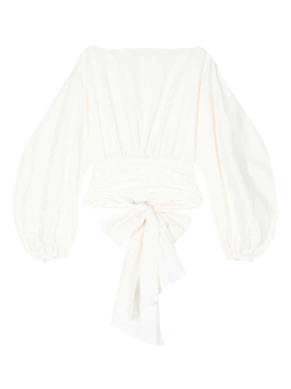 Boat-Neck Tie-Waist Poplin Top