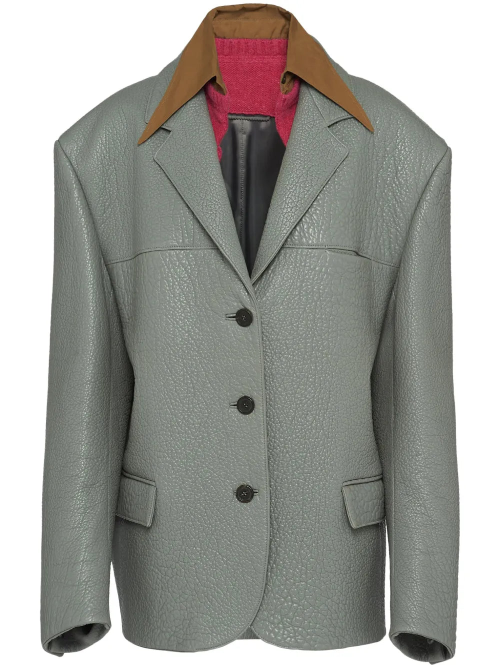 Layered-Collar Leather Blazer