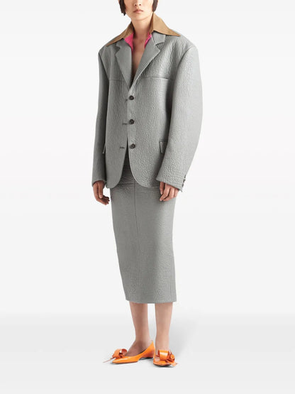 Layered-Collar Leather Blazer
