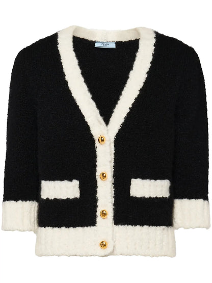 Contrast-Trim Cashmere-Silk Cardigan