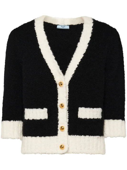 Contrast-Trim Cashmere-Silk Cardigan