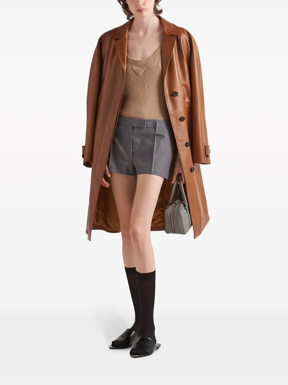 Belted Leather Trench Coat