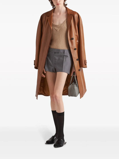 Belted Leather Trench Coat