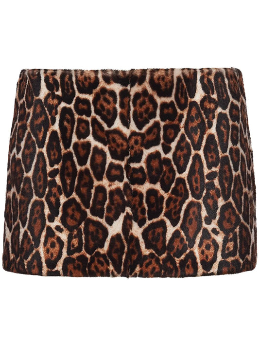 Animal-Print Shearling Miniskirt