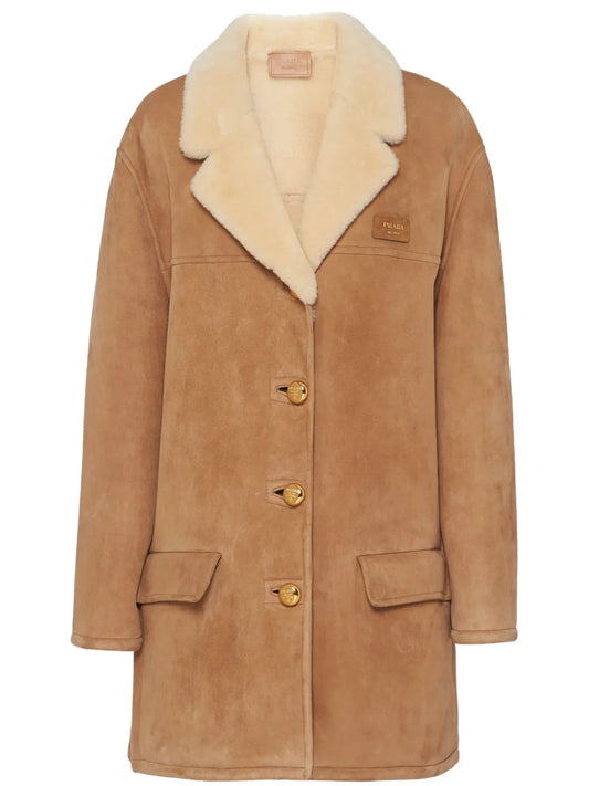 Shearling-Trim Suede Coat