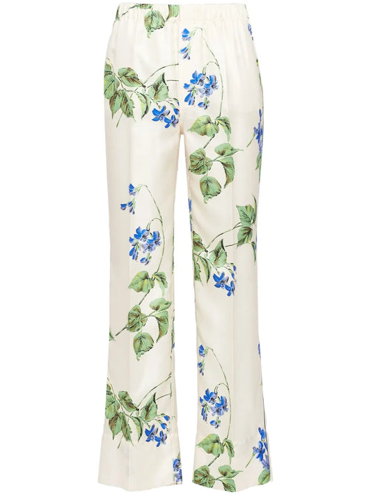Floral-Print Twill Trousers