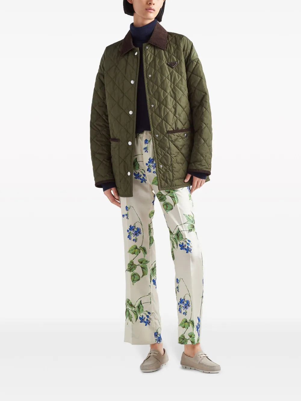 Floral-Print Twill Trousers