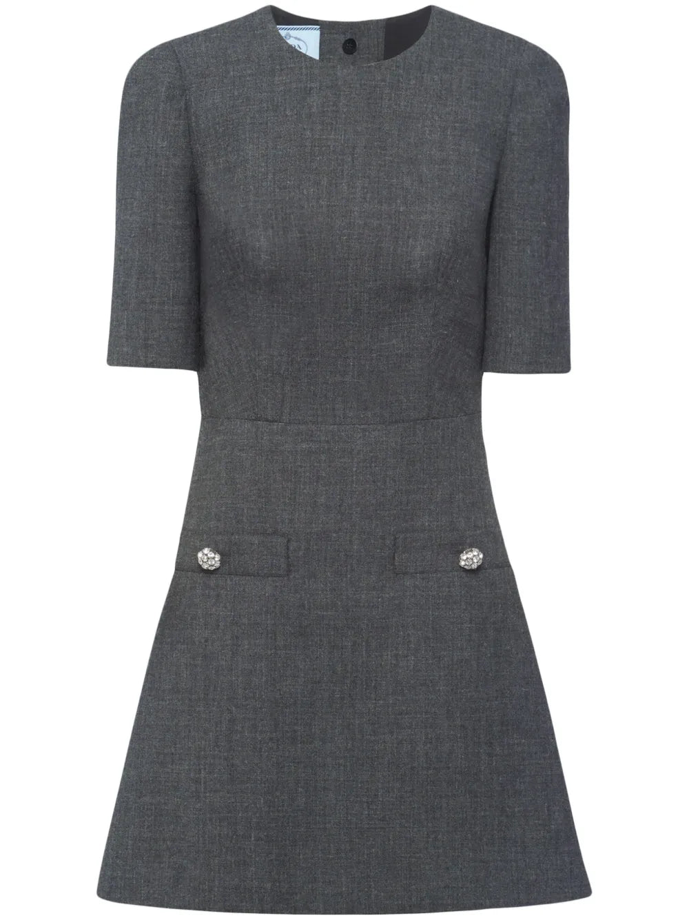 Button-Embellished Virgin Wool Mini Dress