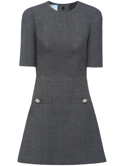 Button-Embellished Virgin Wool Mini Dress