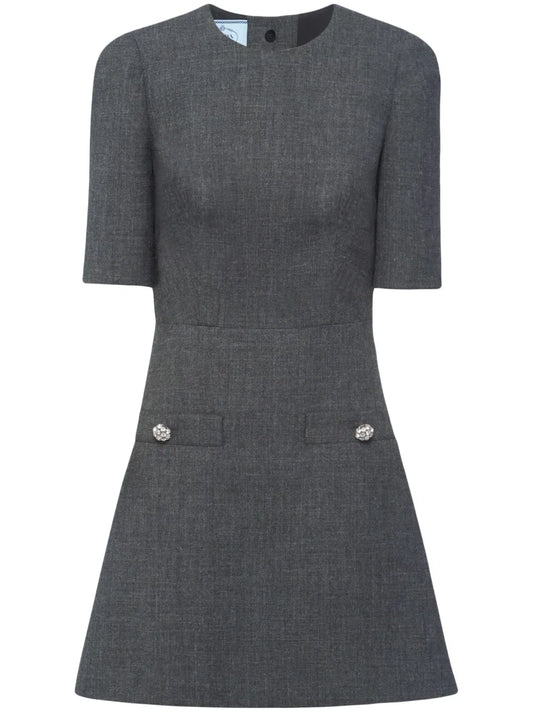 Button-Embellished Virgin Wool Mini Dress