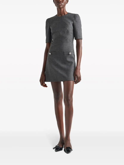 Button-Embellished Virgin Wool Mini Dress