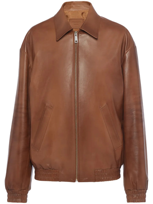 Triangle-Logo Nappa Leather Jacket