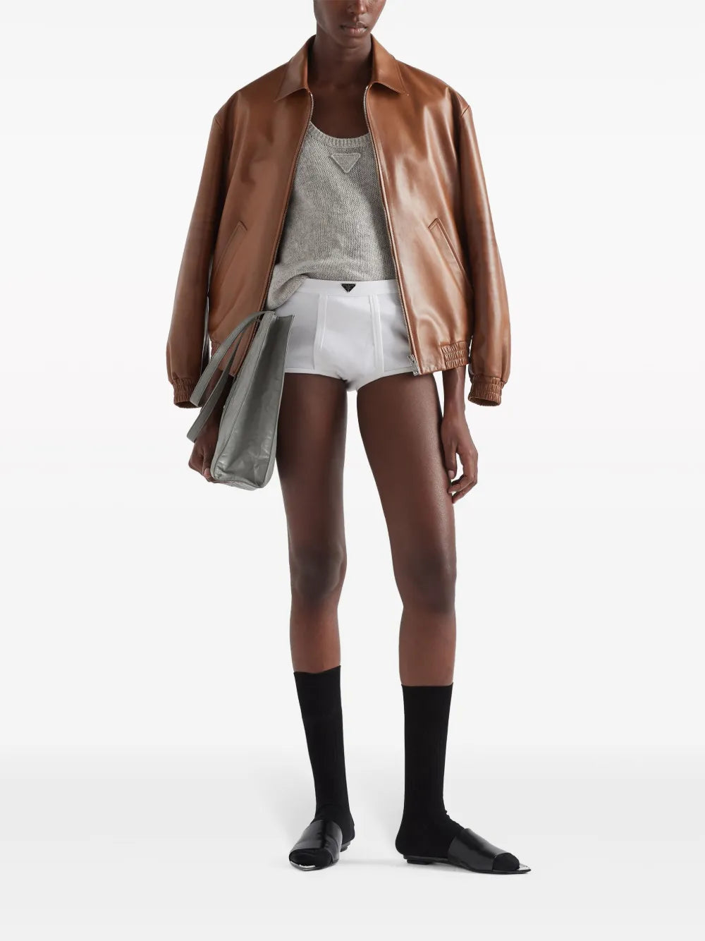 Triangle-Logo Nappa Leather Jacket