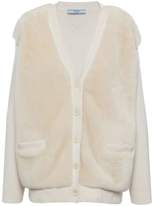 Shearling-Panel Cashmere Cardigan