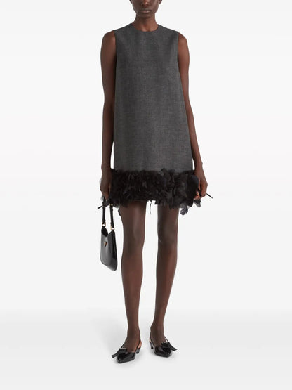 Feather-Detail Mini Dress
