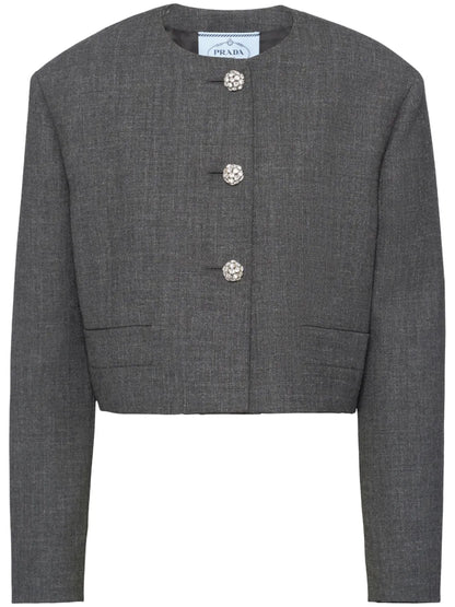 Crystal-Buttons Cropped Jacket