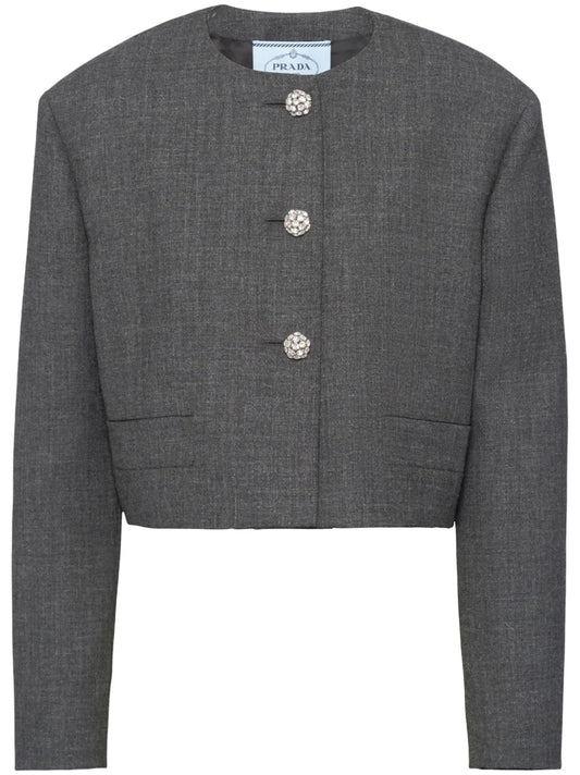 Crystal-Buttons Cropped Jacket