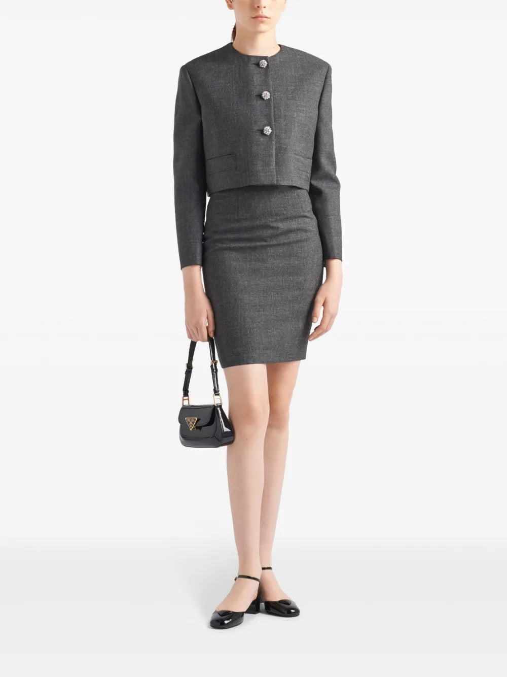 Crystal-Buttons Cropped Jacket