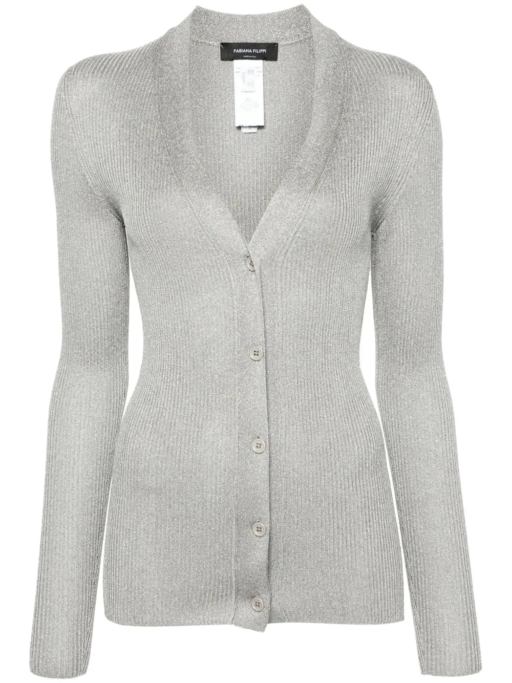 Metallic-Threading Ribbed-Knit Cardigan
