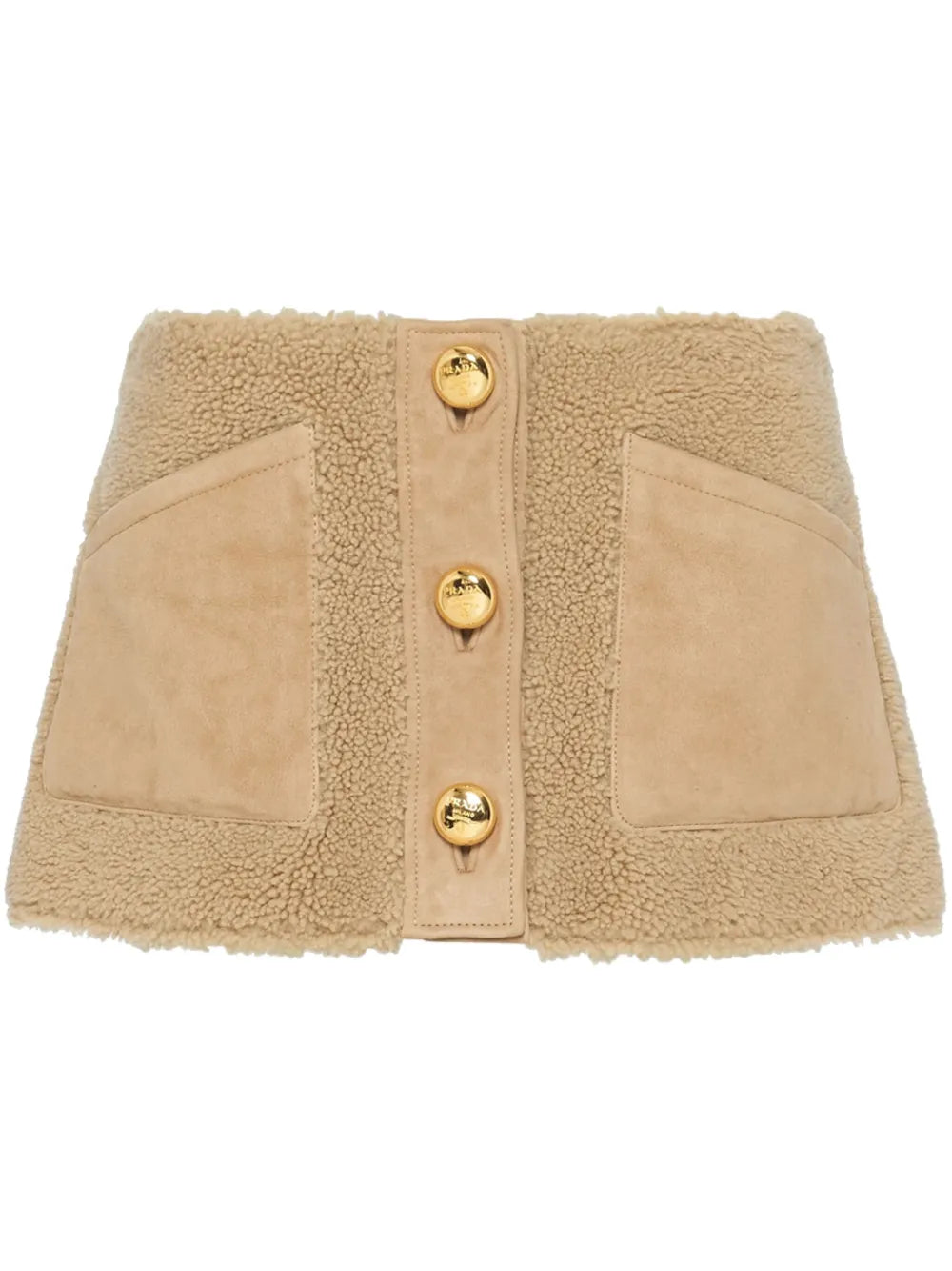 Button-Up Shearling Miniskirt
