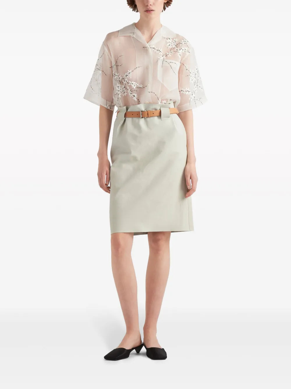 Floral-Embroidered Sheer Silk Shirt